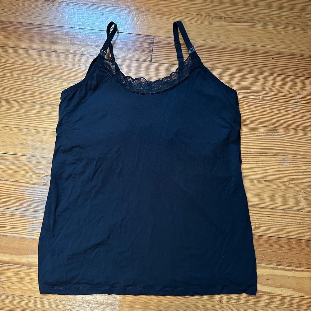 Nom Maternity Black Lace Trim Nursing Tank with clips
